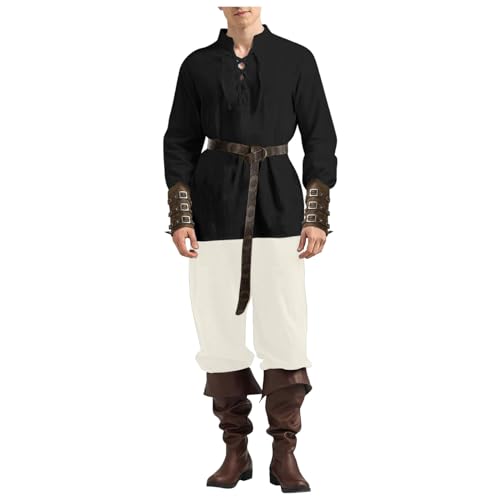 fasching kostüm herren, mottoparty, Piratenkostüm Herren 4 Stück Renaissance Cosplay Retro Mittelalter Hose Herren Mittelalter Kleidung Herren Faschingskostüme Für Fasching Karneval von Hanraz