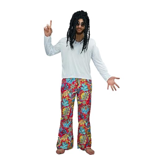 faschingskostüme herren hippie, warehouse deal, 80er Jahre Outfit Herren 70er Schlaghose + Hippie Oberteil - Lustiges Hip Hop Bad Taste Outfit Herren Bad Taste Outfit Fasching Karneval Mottoparty von Hanraz