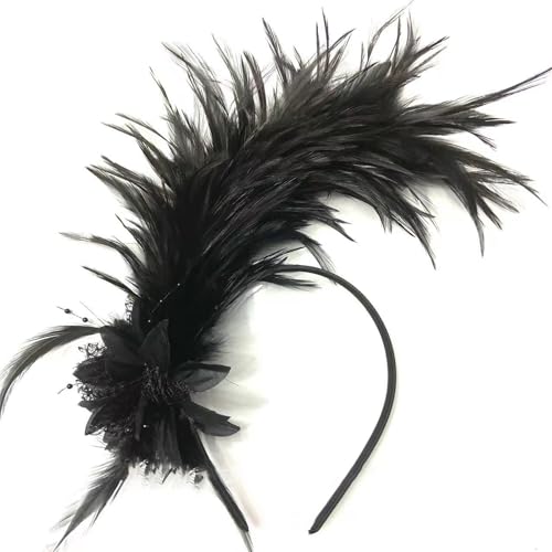 fascinator damen, federkragen schwarz schwarze, Feder Haarschmuck Stirnband 1920er Kopfschmuck Haarreif Karneval Kostüm Damen 20er Jahre Haarschmuck Fascinator Damen Für Fasching Karneval Zubehör von Hanraz