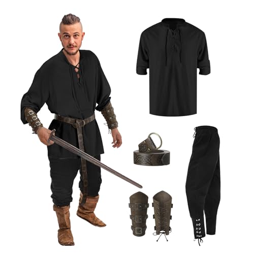 karnevalskostüme herren, blitzangebote, Piratenkostüm Herren 4 Stück Vintage Renaissance Mittelalter Gothic Mantel Herren Mittelalter Hose Herren Faschingskostüme Für Fasching Karneval von Hanraz