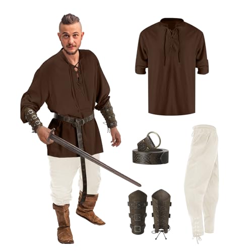 piratenkostüm herren 5xl, mottoparty, Piratenkostüm Herren 4 Stück Vintage Renaissance Mittelalter Gothic Mantel Herren Mittelalter Hose Herren Faschingskostüme Für Fasching Karneval von Hanraz