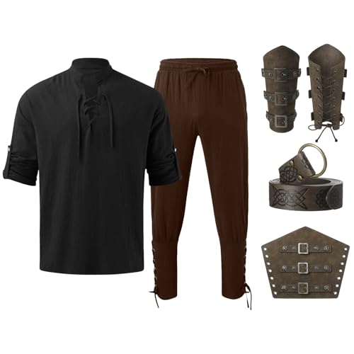 piratenkostüm herren set, mottoparty, Piratenkostüm Herren 4 Stück Mittelalter Renaissance Klassischer Cosplay Herren Kostüme Für Erwachsene Faschingskostüme Für Fasching Karneval von Hanraz