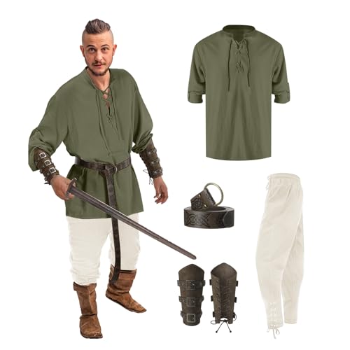 piratenkostüm herren xxl, blitzangebote, Piratenkostüm Herren 4 Stück Vintage Renaissance Mittelalter Gothic Mantel Herren Mittelalter Hose Herren Faschingskostüme Für Fasching Karneval von Hanraz