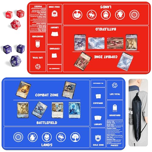 HaoSiTeck Stitched Card Game Playmat for MTG TCG Playmat Board Game Card Game Trading Card Game Play Mat-Red/Blue von HaoSiTeck