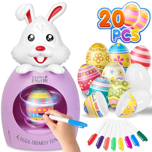 HaoVrisn Eier Bemalen Maschine für Mädchen, Ostereier zum Bemalen Set Mit 20 Weiße Eierschalen und 8 Verschiedenfarbige Stifte, Bastelset Ostern Basteln Kinder 3-10 Jarhe Ostergeschenke Kinder von HaoVrisn