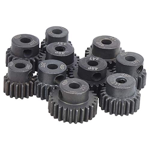 Haofy 48P Pinion Gear Set, 10Pcs Set 16T‑25T 7075 48P Steel Rc Car Motor Gear Pinion for 1/8 1/10 Brushless Motor von Haofy