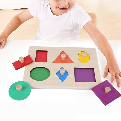 Interaktives Geometrisches Form-Matching-Spielzeug für, Lernspielzeug aus Holz für Vorschulkinder, Baustein (geometrische Formplatten) von Haofy