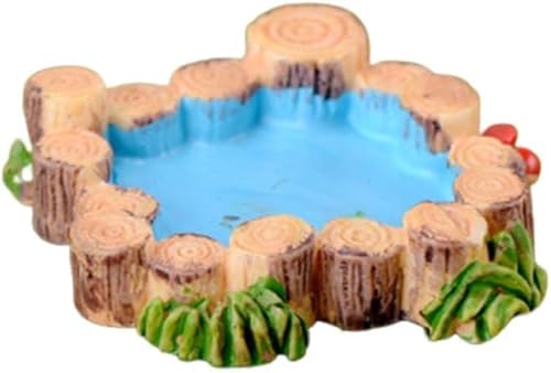 Miniatur-Holzhaufen und blauer Pool Puppenhaus Garten Dekor - Feengarten Harz Ornament Mikro-Landschaft Skulptur Bonsai Handwerk Vintage Wasserszene Rasen Teich Zubehör DIY Kit 4.0 cm von Haohaiblooms