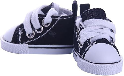 Schwarze Miniatur-Schuhe für Puppen – 5 cm Puppen-Sneaker mit Schnürsenkeln, humanoide Stofftier-Kleidungszubehör, Griffbrettschuhe für Mini-Puppen, Paar stilvolle Puppenschuhe von Haohaiblooms