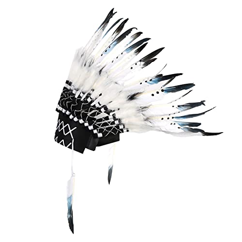 Haokaini Indianer Kopfschmuck Unisex Kinder Erwachsene Indischer Stil Kopfschmuck Amerikanisch Inspirierter Mittelfederkopfschmuck für Foto Requisiten Verkleiden Sich von Haokaini