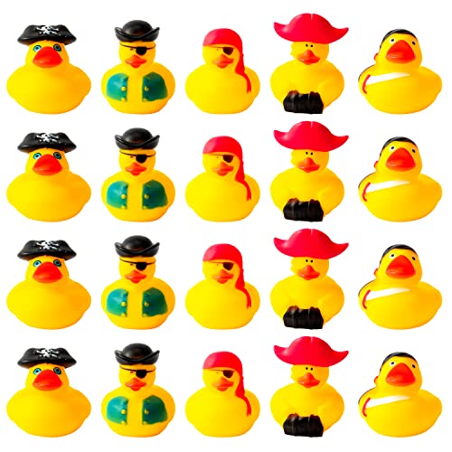 Haooryx 20PCS Piraten Gummi Entchen Spielzeug Neuheit Rosa Turban Schwarz Dreieck Hut Gelb Ducky Dekor Badewanne Squeeze Enten für Kinder Schule Austausch Geschenk Goodie Füller Baby Dusche von Haooryx