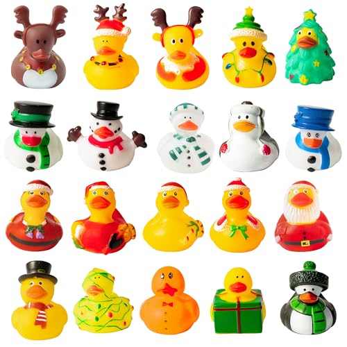 Haooryx 20PCS Weihnachten Rubber Duckies Spielzeug Neuheit Santa Elch Schneemann Weihnachten Ente Dekoration für Kinder Xmas Winter Party Favors Goodie Bag Stucking Fillers Klassenzimmer Preise Ente von Haooryx