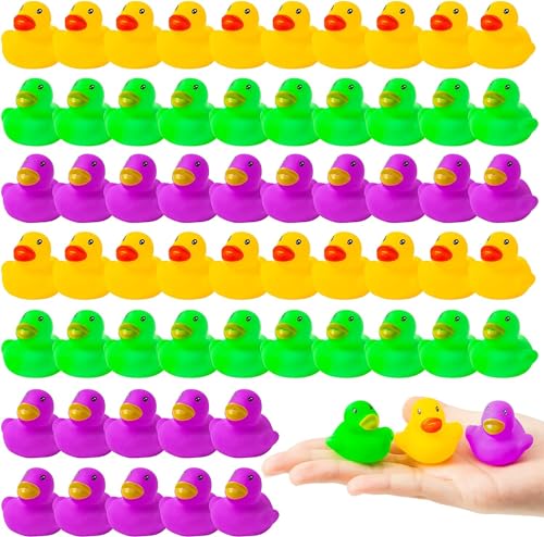 Haooryx 60Stück Mardi Gras Mini Gummi Ente Badespielzeug für Kinder Bunte winzige Enten Quietschente Badewanne Schwimmer Ducky Spielzeug Kindergeburtstagsgeschenk Weihnachten Goodie Bag Füller Gunst von Haooryx