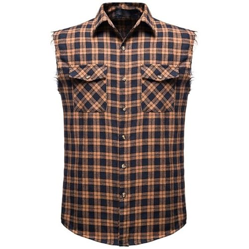 Ärmelloses Karohemd für Herren, lässiges Button-Down-Karohemd, Vintage-Western-Cowboy-Tanktops, Muskel-Performance-Shirts für Halloween-Karnevalspartys von Haooyeah