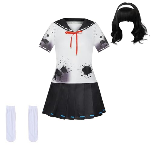 Anime Cosplay Matrosenanzug Rollenspiel JK Uniform weißes Oberteil + schwarzer Minifaltenrock Set mit Perücke Halloween Karnevalsparty Kostüm von Haooyeah