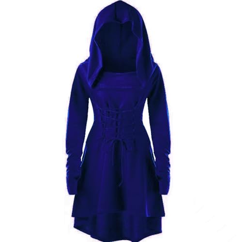 Damen Vintage Langarm Hoodies Bandage Schnürung Solid Gothic Kleid Renaissance Kapuzenmantel Kostüm Halloween Karneval Party Cosplay Outfits von Haooyeah