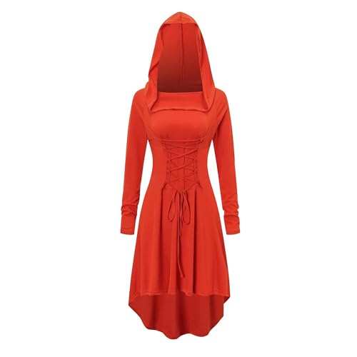 Damen Vintage Langarm Hoodies Bandage Schnürung Solid Gothic Kleid Renaissance Kapuzenmantel Kostüm Halloween Karneval Party Cosplay Outfits von Haooyeah