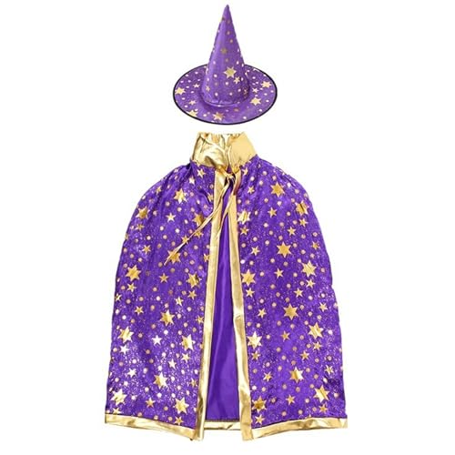 Halloween Zauberer Umhang Kostüm für Kinder Hexen Umhang Cosplay Kostüm für Kinder Halloween Weihnachten Karneval Verkleidungskostüm mit Hut von Haooyeah