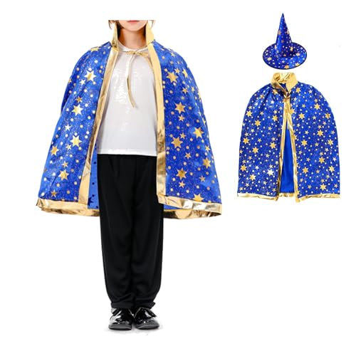 Halloween Zauberer Umhang Kostüm für Kinder Hexen Umhang Cosplay Kostüm für Kinder Halloween Weihnachten Karneval Verkleidungskostüm mit Hut von Haooyeah