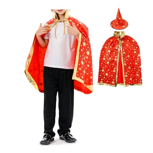 Halloween Zauberer Umhang Kostüm für Kinder Hexen Umhang Cosplay Kostüm für Kinder Halloween Weihnachten Karneval Verkleidungskostüm mit Hut von Haooyeah