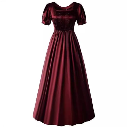 Haooyeah Damen Vintage Regency Kleid aus Satin mit hoher Taille, Ballkleid mit Puffärmeln, Empire-Taille, viktorianisches Kleid, Teeparty-Kleid für Halloween-Karneval von Haooyeah