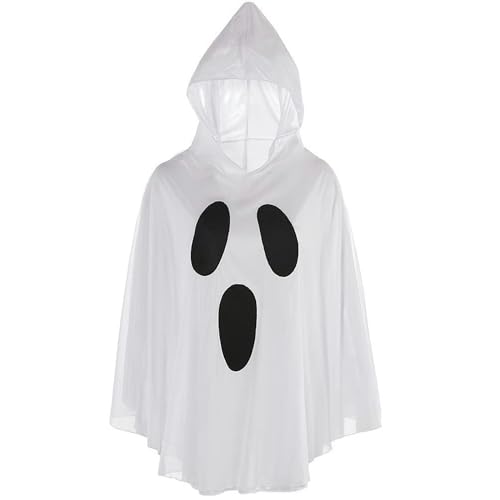 Haooyeah Geisterkostüm, weißer Geisterponcho mit Kapuze, lustiges Geisterponcho-Kostüm mit weißer Kapuze, Halloween-Karnevalsparty, Kostüm von Haooyeah