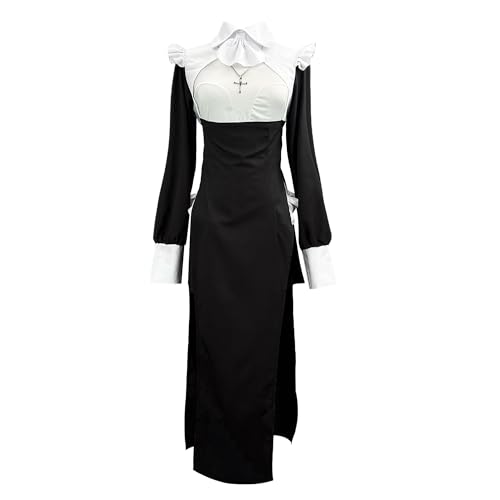 Haooyeah Langärmliges Cosplay-Kleid für Frauen, Nonnenkostüm, elegantes, schmales, fließendes langes Nonnenkleid, Kostüm für Halloween-Karnevalsparty, Verkleidungskostüm von Haooyeah