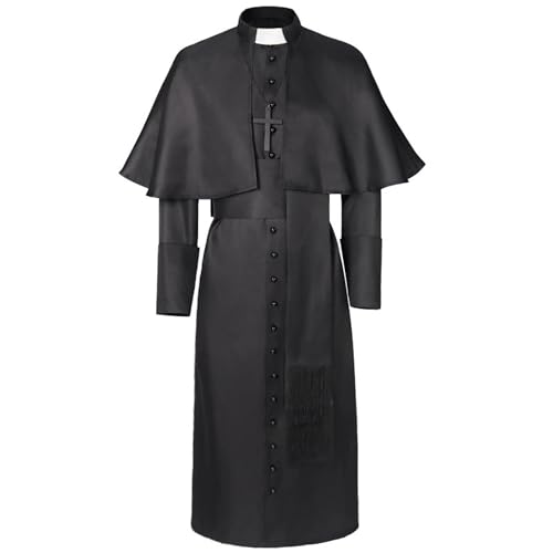 Haooyeah Mittelalterliches Priesterkostüm, Retro-Gothic-Umhang-Kostüm, Renaissance-Mönch, Priester-Cosplay-Robe, Kostüm für Halloween-Karnevalsparty von Haooyeah