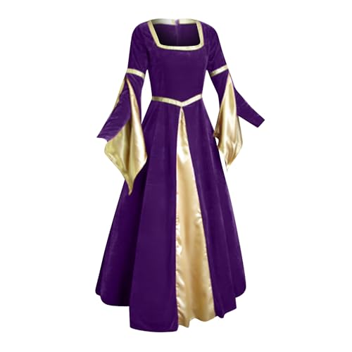 Haooyeah Mittelalterliches Samtkleid für Damen, bodenlanges Renaissancekleid, Samtköniginkleid, irisches Überkleid, lange Kleider, Cosplay-Ballkleid für Halloween-Karnevalsparty von Haooyeah