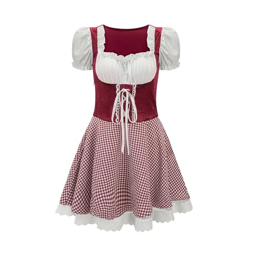 Haooyeah Oktoberfest-Kostüme für Damen, deutsches Biermädchen-Kostüm, traditionelles bayerisches Dirndlkleid mit Puffärmeln für Halloween-Karnevalspartys von Haooyeah