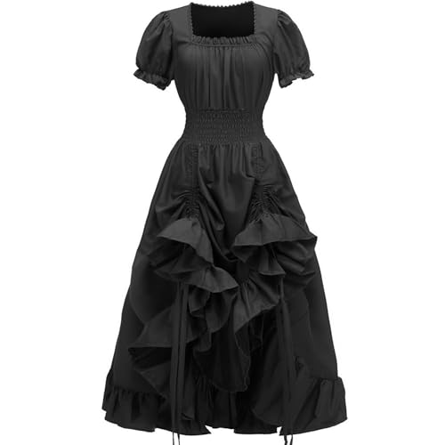 Haooyeah Viktorianisches High-Low-Kleid für Damen, quadratischer Ausschnitt, mittelalterliches Renaissance-Kleid, gotisches Steampunk-Kleid, Vintage-Ballkleid für Halloween-Karnevalsparty von Haooyeah