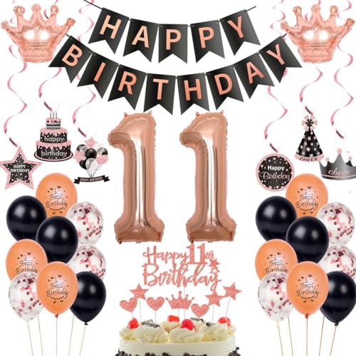 11. Geburtstag Dekorationen Rosegold Schwarz,Luftballon 11 Rosegold,Ballons 11 Geburtstag Mädchen,Deko 11. Geburtstag Mädchen Rosegold Schwarz,Geburtstagsdeko 11 Jahr Mädchen,Party Deko 11 Jahre von Haosell