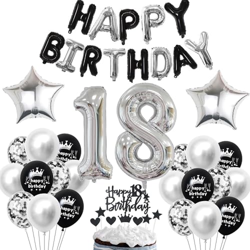 18 Geburtstag Deko Schwarzes Silber Deko 18. Geburtstag Junge Schwarz Tortendeko 18 Geburtstag Mädchen 18 Geburtstag Dekoration 18 Jahre Schwarz Silber Party Ballons 18. Geburtstag Schwarz Silber von Haosell