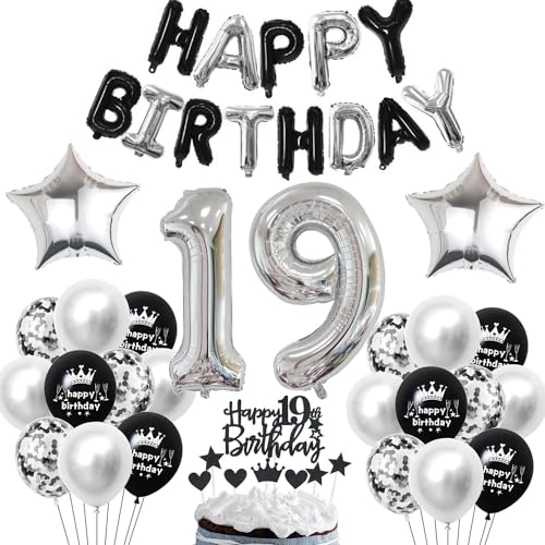 19 Geburtstag Deko Schwarzes Silber Deko 19. Geburtstag Junge Schwarz Tortendeko 19 Geburtstag Mädchen 19 Geburtstag Dekoration 19 Jahre Schwarz Silber Party Ballons 19. Geburtstag Schwarz Silber von Haosell