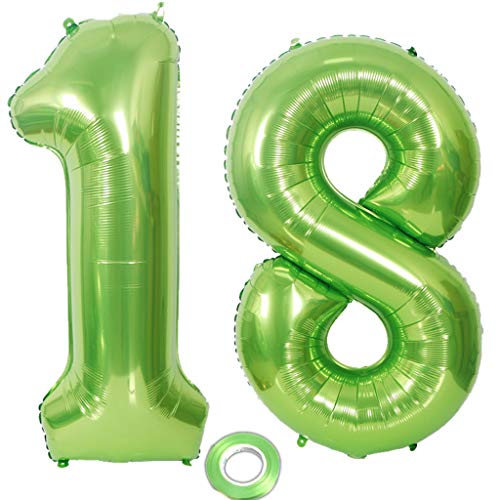 2 Luftballons Zahl 18 Grün, Zahlballon 18 Grün, Luftballons 18 Geburtstag deko Junge Mädchen Grün XXXL Riesen Folienballon 18,40"Aufblasbar Heliumballon 18 jahre Geburtstag Deko Junge Mädchen(18) von Haosell