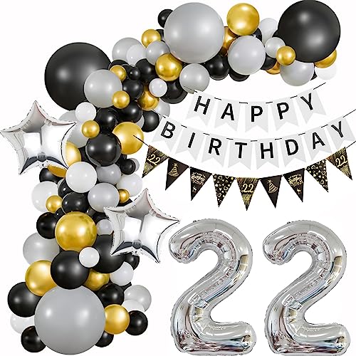 22 Geburtstag Deko Frauen 22 Jahr Geburtstag Schwarz Grau Gold Geburtstagsdeko 22 Luftballon Männer Deko 22 Geburtstag Ballon Girlande 22 Luftballons Girlande Schwarz Grau Ballon 22 Geburtstag von Haosell