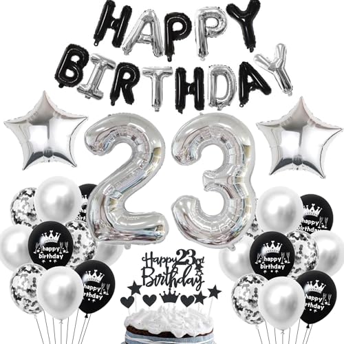 23 Geburtstag Deko Schwarzes Silber Deko 23. Geburtstag Mann Schwarz Tortendeko 23 Geburtstag Frau 23 Geburtstag Dekoration 23 Jahre Schwarz Silber Party Ballons 23. Geburtstag Schwarz Silber von Haosell