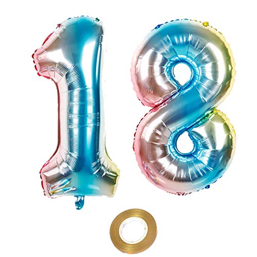 40 Zoll luftballons zahl 18 Regenbogen Mädchen 18. geburtstagsdeko Mädchen Nummer 18 Helium Zahlenballon 18 folienballon 18 XXL ballon 18 jahre Geburtstag Dekoration Mädchen 18 geburtstag deko(18) von Haosell