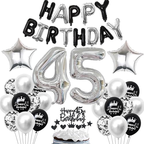 45 Geburtstag Deko Schwarzes Silber Deko 45. Geburtstag Mann Schwarz Tortendeko 45 Geburtstag Frau 45 Geburtstag Dekoration 45 Jahre Schwarz Silber Party Ballons 45. Geburtstag Schwarz Silber von Haosell