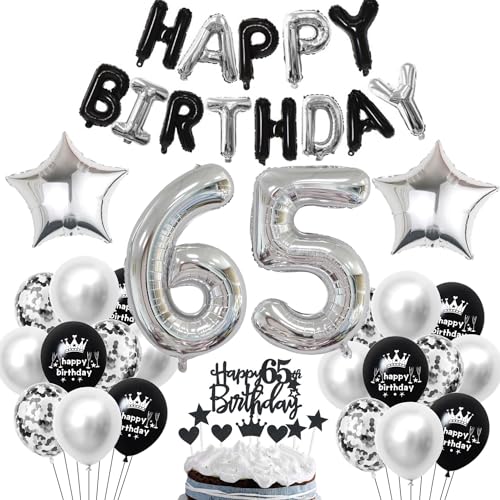 65 Geburtstag Deko Schwarzes Silber Deko 65. Geburtstag Mann Schwarz Tortendeko 65 Geburtstag Frau 65 Geburtstag Dekoration 65 Jahre Schwarz Silber Party Ballons 65. Geburtstag Schwarz Silber von Haosell