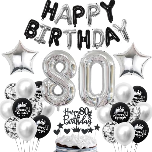 80 Geburtstag Deko Schwarzes Silber Deko 80. Geburtstag Mann Schwarz Tortendeko 80 Geburtstag Frau 80 Geburtstag Dekoration 80 Jahre Schwarz Silber Party Ballons 80. Geburtstag Schwarz Silber von Haosell