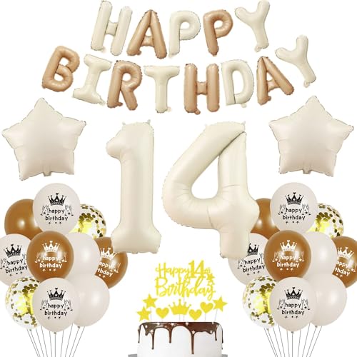 Beige Luftballon 14. Geburtstag Mädchen 14 Geburtstag Deko Beige Luftballon Geburtstag 14 Creme 14 Jahre Geburtstagsdeko Mädchen Junge 14 Jahre Beige Gold Ballon 14. Happy Birthday Girlande Beige von Haosell