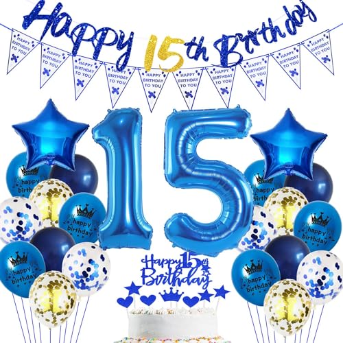 Blau 15. Geburtstag Dekoration Junge, Blau 15 Jahr Jungen Geburtstagsdeko, Luftballon 15. Geburtstag Party Deko, Junge Geburtstagsdeko 15 Jahre, Blau 15 Ballon, Blau Deko 15 Jahr Geburtstagsdeko von Haosell