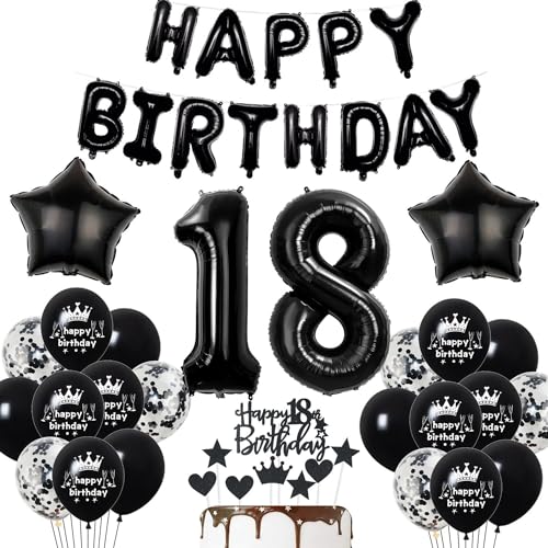 Deko 18. Geburtstag Junge Schwarz Tortendeko 18 Geburtstag Mädchen Luftballons 18. Geburtstag Schwarz Party Ballons 18 Geburtstag Dekoration Schwarz Geburtstagsdeko 18 Jahre Jungen Deko Schwarze von Haosell