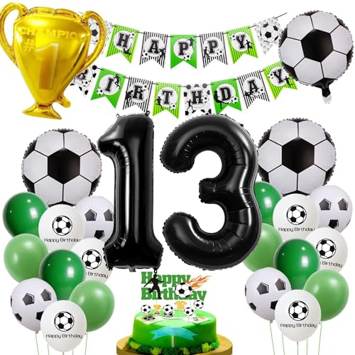 Fußball 13 Jahre Ballon, Geburtstagsdeko Jungen 13 Jahr, Fussball Luftballon 13. Geburtstag, Grün 13. Geburtstagsdeko Fußball, Luftballon 13 Jahre Junge Fußball, 13 Ballon 13. Geburtstag Fußball von Haosell