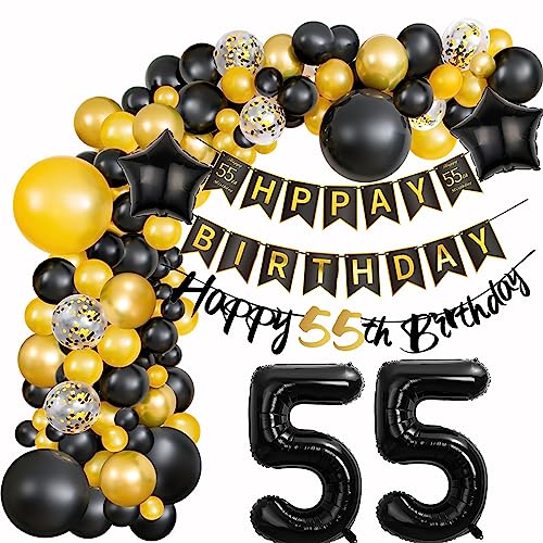 Geburtstagsdeko Gold 55 Frauen Deko 55. Geburtstag Luftballon Girlande 55. Geburtstag Gold Schwarz 55 Geburtstag Deko Mann 55. Geburtstag Dekorationen Gold Schwarz Ballon 55 Geburtstag Deko von Haosell