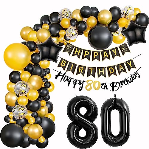 Geburtstagsdeko Gold 80 Frauen Deko 80. Geburtstag Luftballon Girlande 80. Geburtstag Gold Schwarz 80 Geburtstag Deko Mann 80. Geburtstag Dekorationen Gold Schwarz Ballon 80 Geburtstag Deko von Haosell