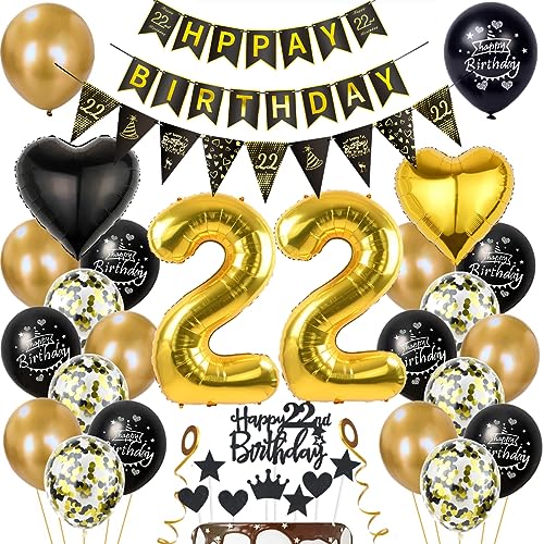 Gold 22. Geburtstag Dekoration Mann Frauen 22 Geburtstag Deko 22 Jahr Geburtstagdeko 22. Ballon Schwarz Gold Deko 22. Geburtstag Luftballons Schwarz Gold Frau 22. Geburtstag Party Deko von Haosell