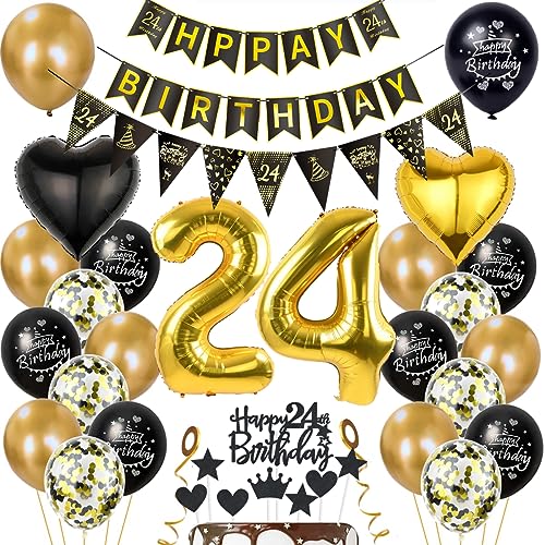 Gold 24. Geburtstag Dekoration Mann Frauen 24 Geburtstag Deko 24 Jahr Geburtstagdeko 24. Ballon Schwarz Gold Deko 24. Geburtstag Luftballons Schwarz Gold Frau 24. Geburtstag Party Deko von Haosell