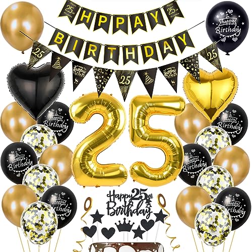 Gold 25. Geburtstag Dekoration Mann Frauen 25 Geburtstag Deko 25 Jahr Geburtstagdeko 25. Ballon Schwarz Gold Deko 25. Geburtstag Luftballons Schwarz Gold Frau 25. Geburtstag Party Deko von Haosell